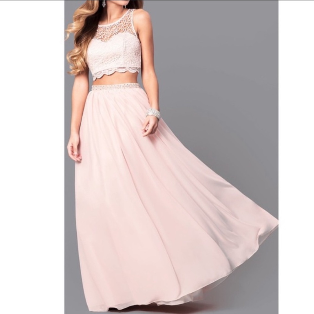 Sequin Hearts Blush Beaded and Lace Two Piece Prom